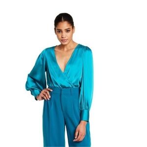 SERGIO HUDSON x Target Teal Cross Over Satin Bodysuit